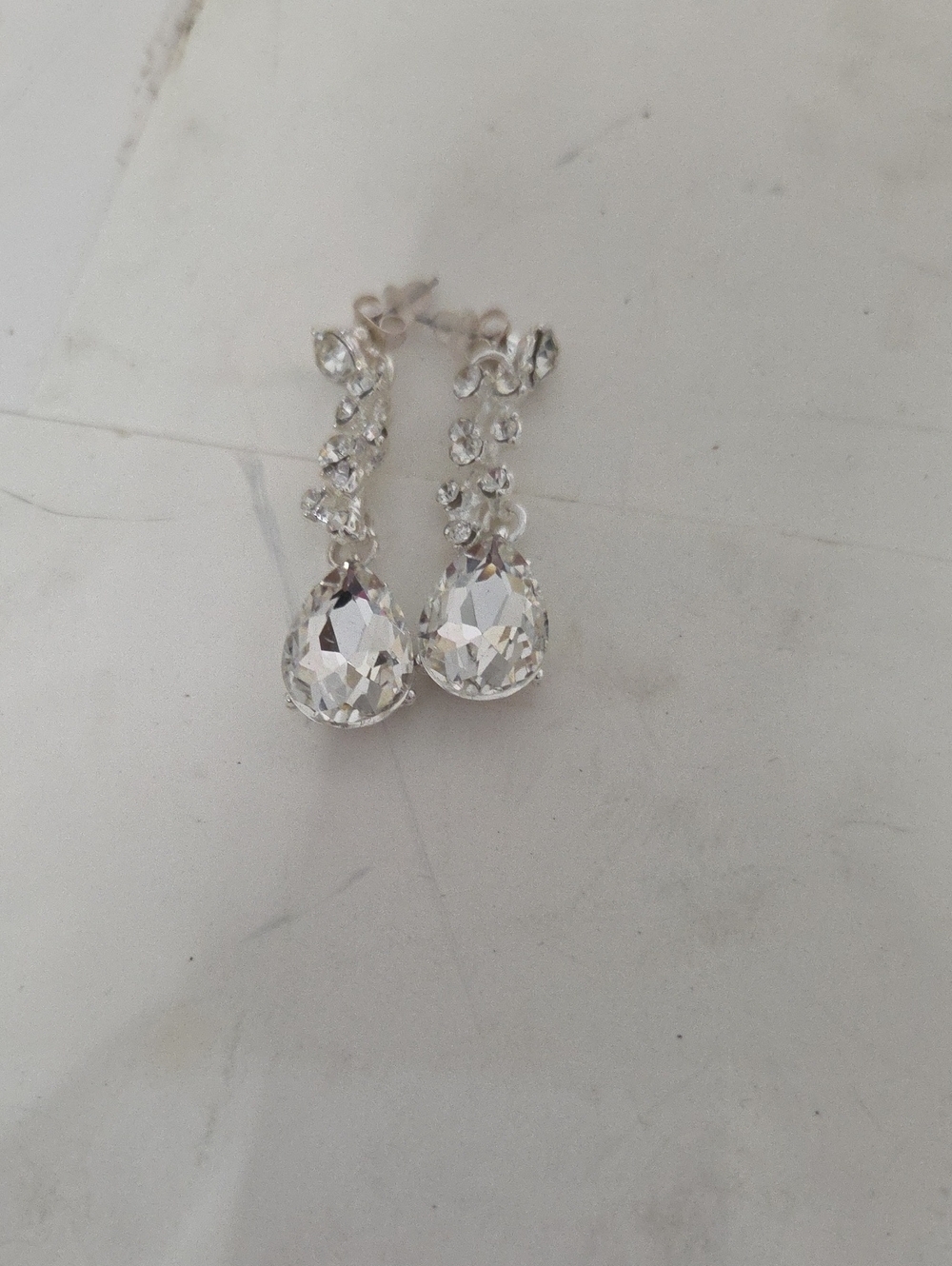 Jessica McClintock Clear Crystal Teardrop Dangle Earrings - Silver